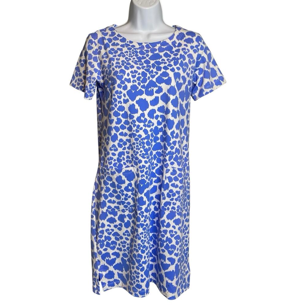 Persifor Blue Leopard Shift Dress Size S Stretchy Wrinkle Resistant Preppy